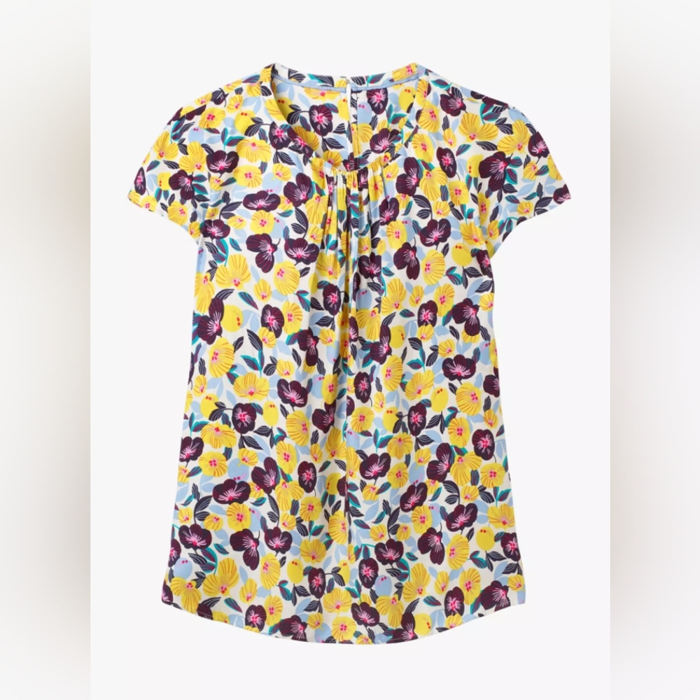 BODEN Florence Floral Silk Blouse Short Sleeve Size 4